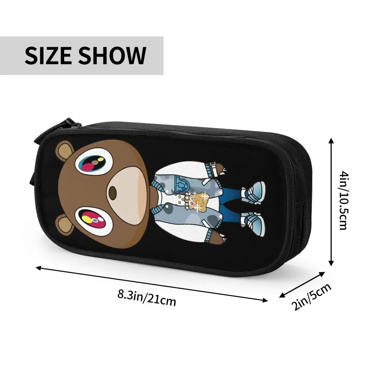 사용자 정의 Kanye West Bear Kawaii 연필 케이스 소녀 소년 대용량 연필 주머니 학교 액세서리