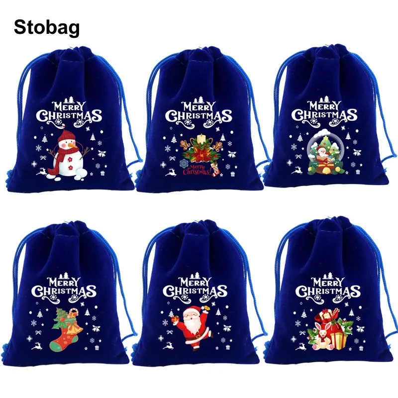 

StoBag 50pcs Wholesale Merry Christmas Velvet Bags Small Candy Gift Packaging Drawstring Storage Child Kids Pocket Pouches Party