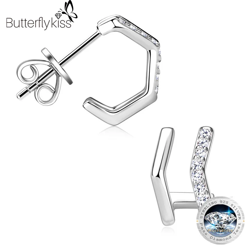 

Butterflykiss Individual Geometric Ear Cuffs Moissanite Stud Earrings S925 Sterling Silver Luxurious Diamond Jewelry For Women