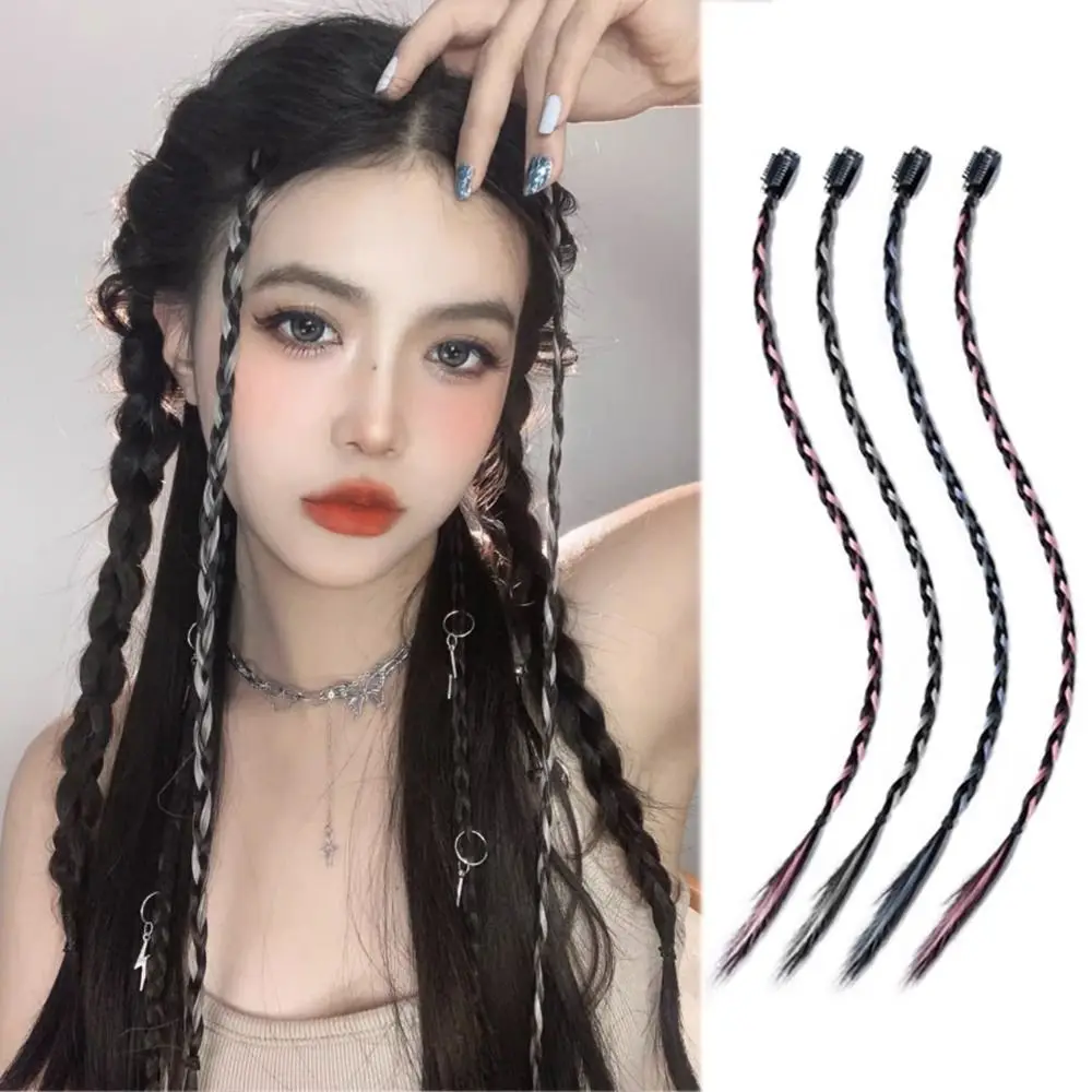 

Clip Twist Braided Hair Rope Sweet Y2K Hair Extension Hanging Ear-Dye Wig Invisible Fashion Boxing Braid Hair Pieces Girls