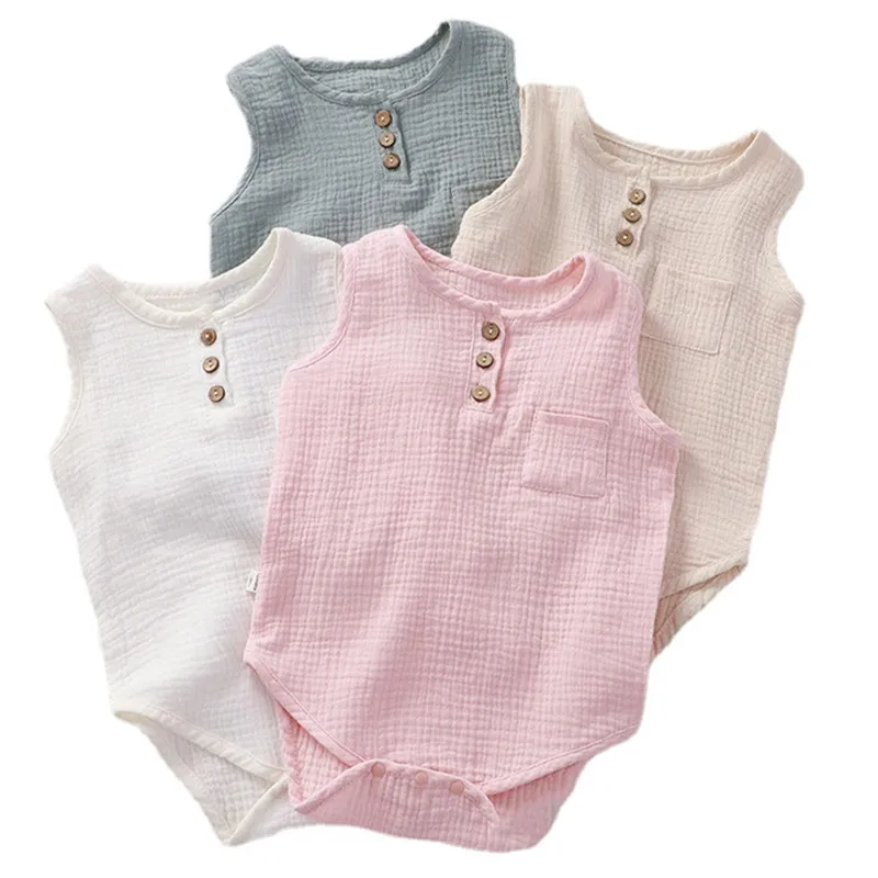 Summer Infant Baby Boys Girls Romper Muslin Cotton Sleeveless Newborn