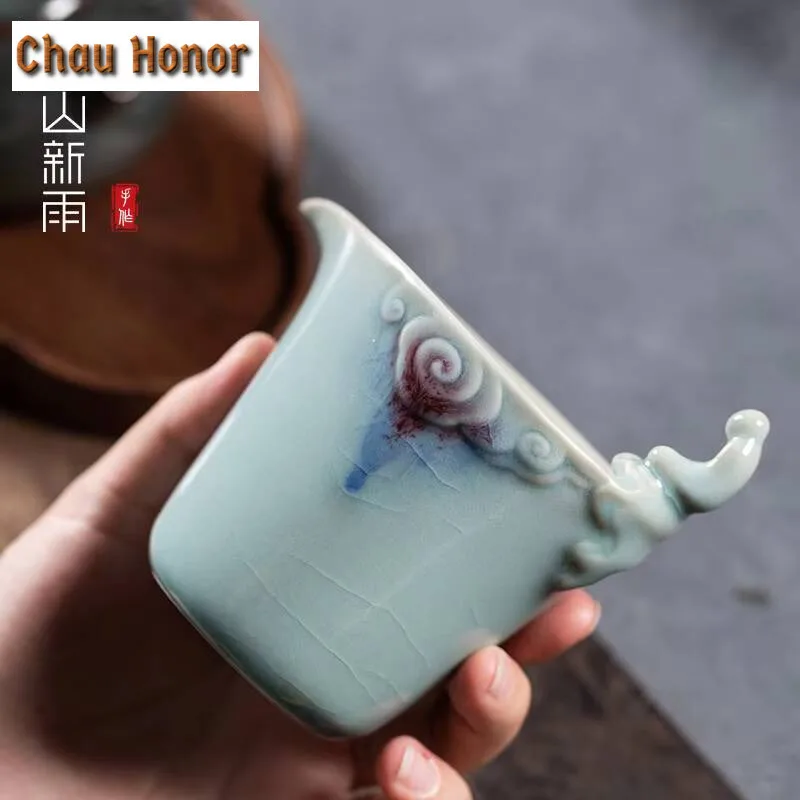 260ml Handmade Longquan Celadon Justice Cup Purple Jun Kiln Tea Pitcher Zen Buddha Divide Tea Cloud Cha Hai Teaware Collection