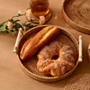 Rattan Tray Round Storage Basket Tray with Handles Natural Hand Woven Baskets Bread Fruit Food Plate Tray Home Kitchen Supplies 2