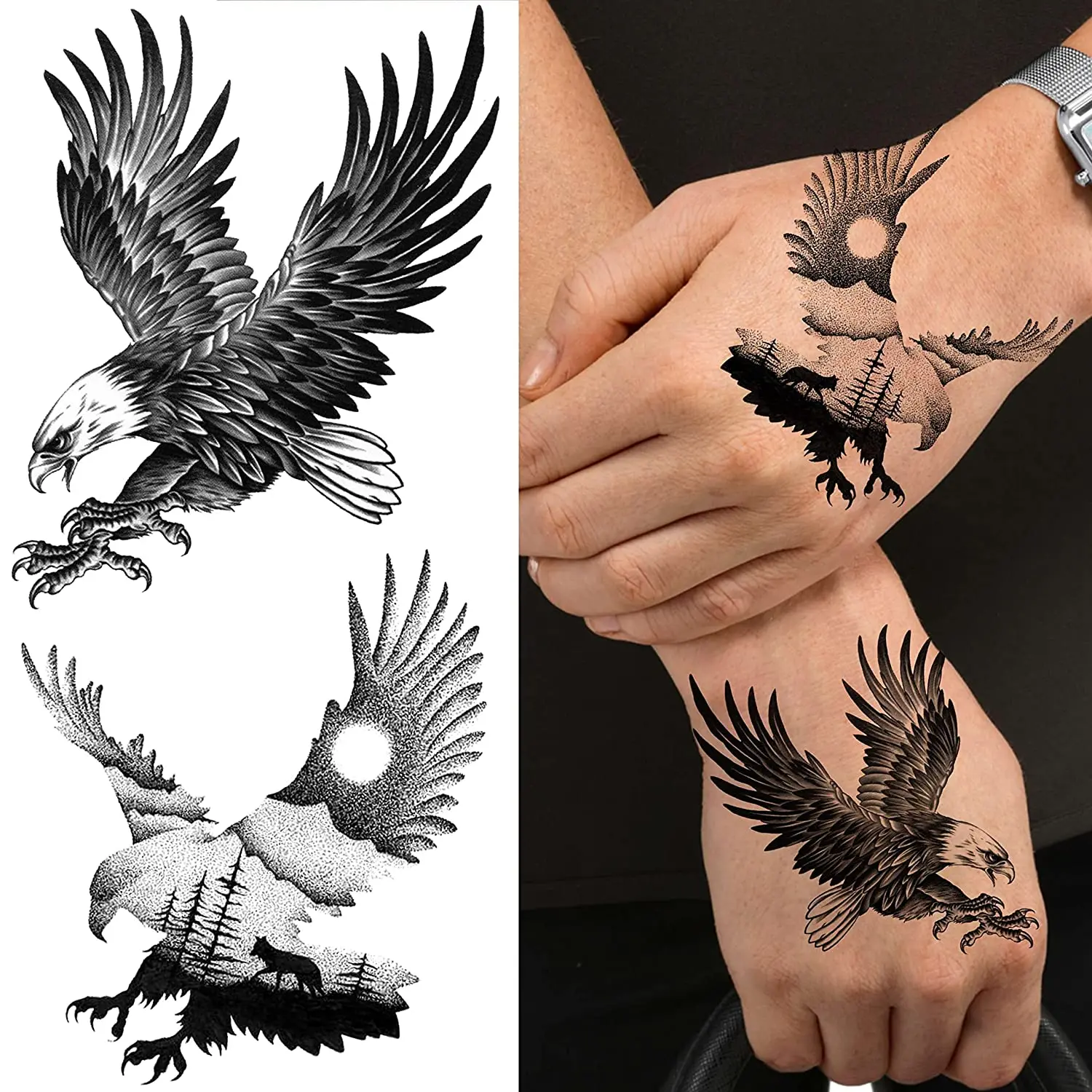10 Sheets Animals Temporary Tattoos For Men Adults Arm Realistic Lion Wolf Tiger Tattoo Sticker Fake Solider Black Tatoos Paste