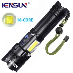 High Power LED Flashlight With Dual Color COB Side Light Powerful 16-Core Tactical Torch Usb Charging Rechargeable Lantern