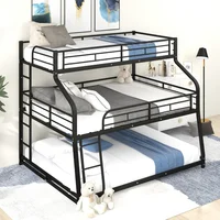 Twin Full Queen Triple Bunk Bed with Long and Short Ladder and Full-Length Guardrails,Black Kid Bed Boys Bed Children Furniture 1