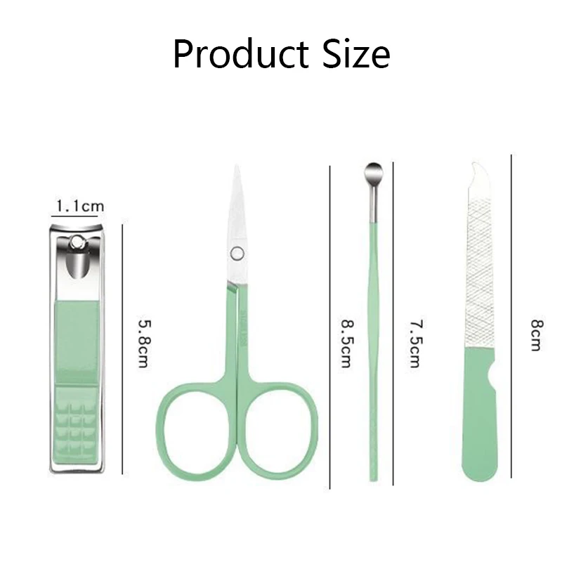 4 Pcs Portable Manicure Pedicure Kits Personal Care Tools Nail Clipper Eyebrow Scissors Earpick Nail File Set with Folding Bag