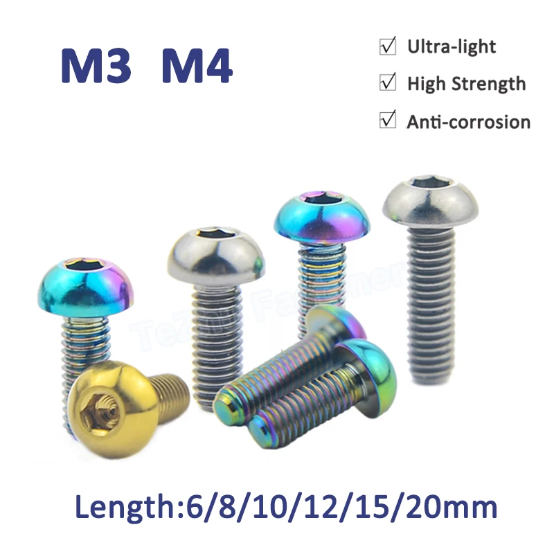 

1Pcs Titanium Alloy Ti Bolts M3 M4 x 6 8 10 12 15 20 mm Round Allen Key Button Head Screws Bicycle Cycling Accessory Parts Tool