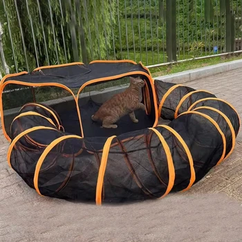 Outdoor Folding Play Tent Tunnel Large Pet Tunnel Cat Enclosures 2-in-1 Big Foldable Pet Playpen for Kitten Rabbit Bunny Ferret