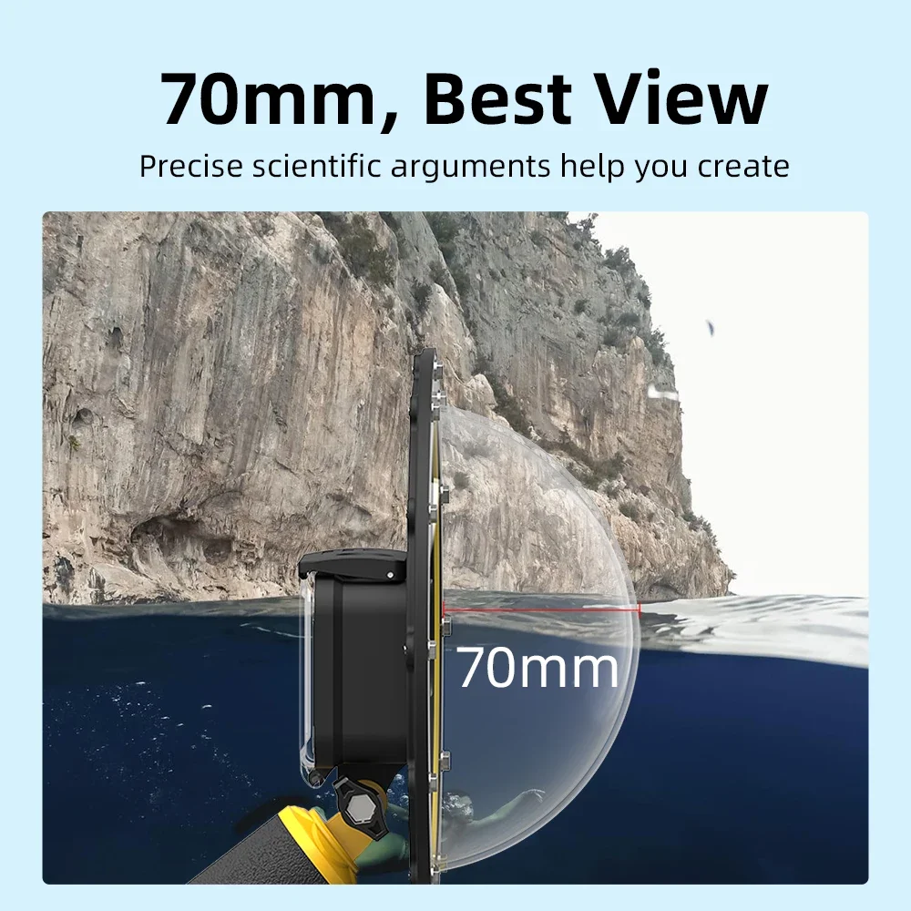 Dôme transparent du boîtier étanche TELESIN 30M avec poignée flottante pour GoPro Hero, vue de dessus