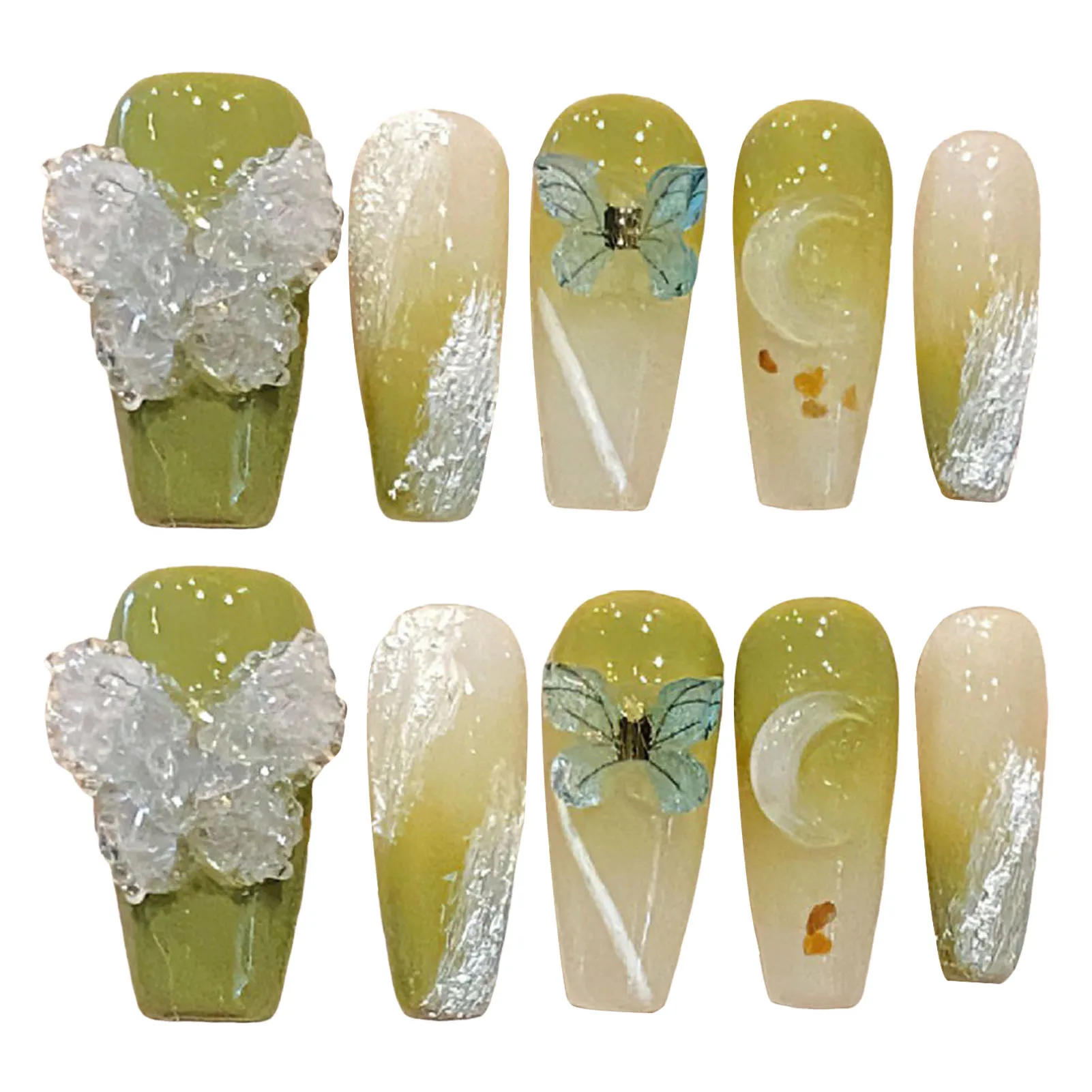 

Зеленые Длинные накладные ногти с 3D декором Луны милые и очаровательные Многоразовые Накладные ногти для женщин и девушек маникюрный салон