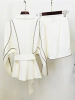 HIGH STREET Newest 2026 Designer Runway Suit Set Women's Batwing Sleeve Diamonds Rhinestone Beaded Belted Blazer Shorts Set 2pcs - Image 4