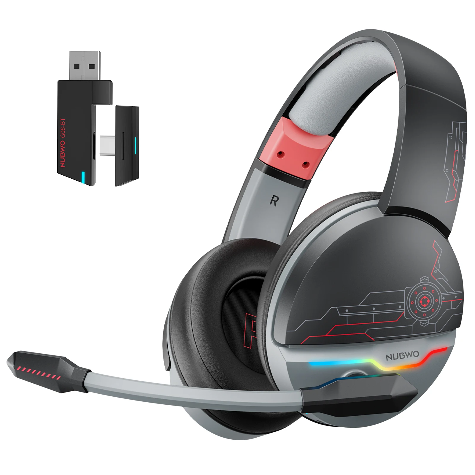 NUBWO Dual G08 Wireless Gaming Headset with Microphone for PS5, PS4, PC, Mobile, Switch, 2.4GHz Bluetooth Wireless Headphones 1