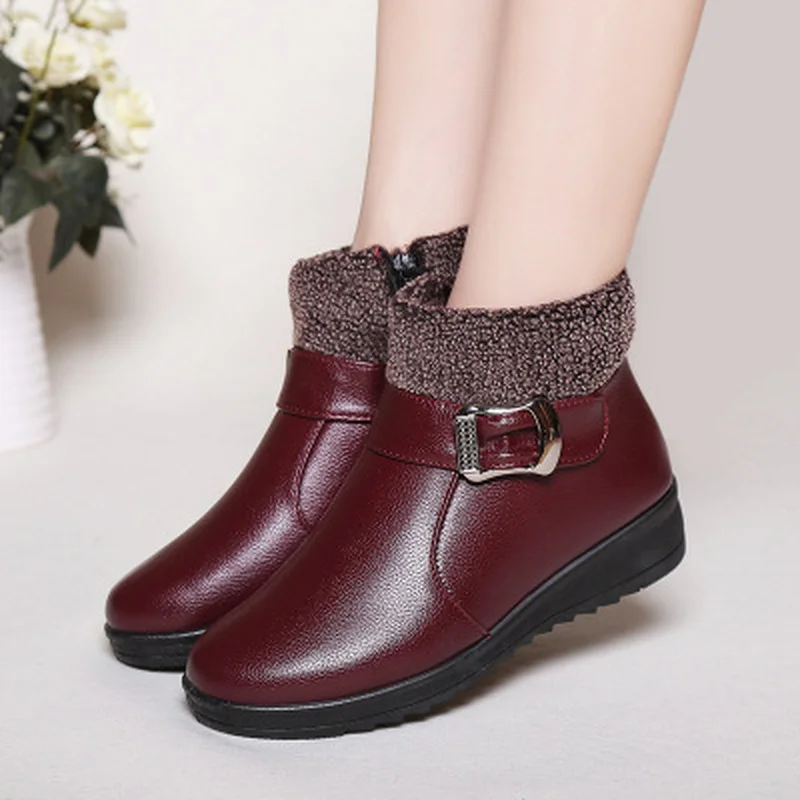 

2022 Women Winter Casual Platform Block High Heels Ankle Boots Female Suede Fleece Zipper Buckle Warm Snow Boots Shoes