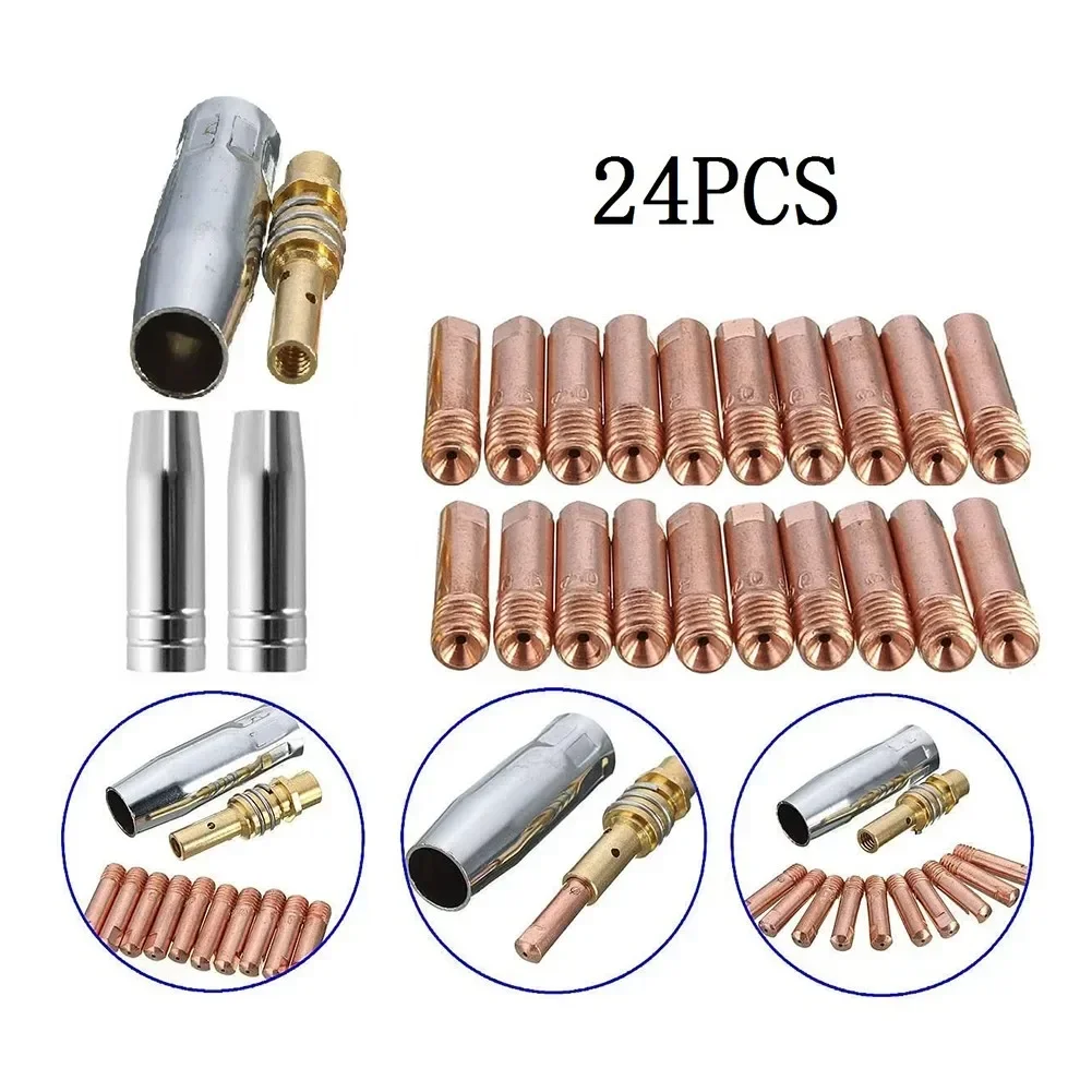 24PCS MB15&M6 MIG Welding Kit 0.6/0.8/1mm Contact Tips Shroud Nozzle Holder Spares 14AK 15AK Torches For SIP Welding Equi welding welders