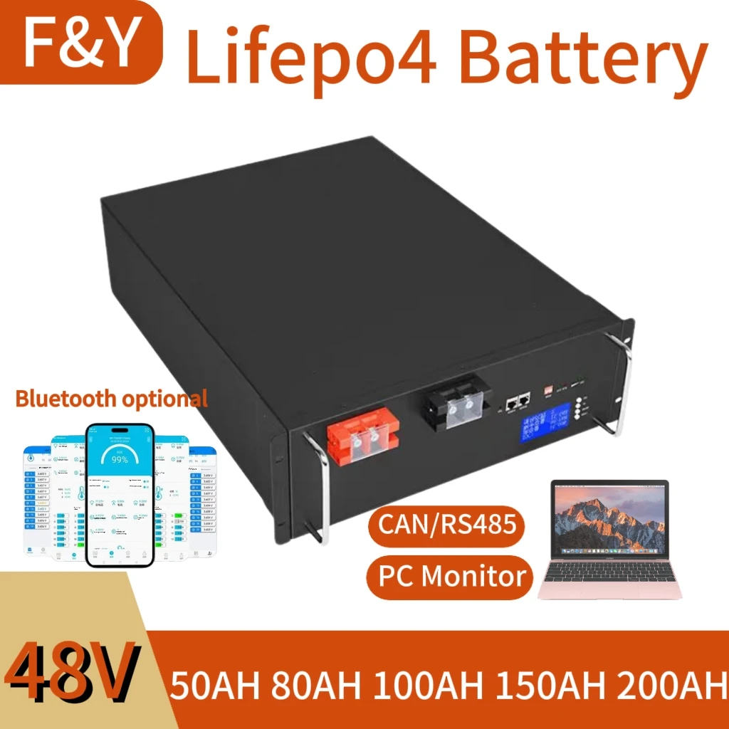 F & Y 48V 50Ah 100AH 120Ah 150Ah 200Ah Lifepo4 แบตเตอรี่ลิเธียมบลูทูธ BMS สําหรับระบบพลังงานแสงอาทิตย์ HYBRID อินเวอร์เตอร์ 2000W 5000W 10KW 1