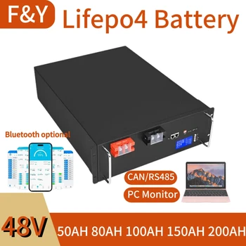 F & Y 48V 50Ah 100AH 120Ah 150Ah 200Ah Lifepo4 แบตเตอรี่ลิเธียมบลูทูธ BMS สําหรับระบบพลังงานแสงอาทิตย์ HYBRID อินเวอร์เตอร์ 2000W 5000W 10KW 1