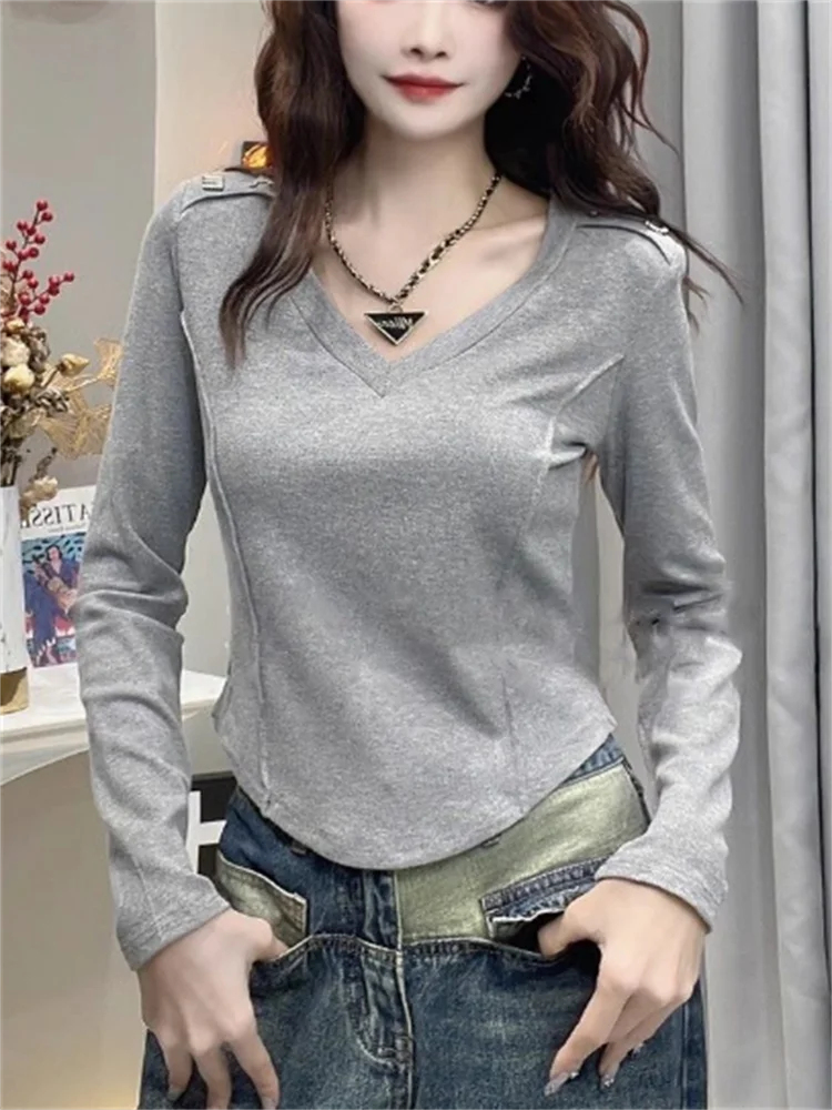 

Футболки, короткие футболки для женщин, однотонные нижние Топы с длинным рукавом, женская осенняя одежда, Blous женская футболка