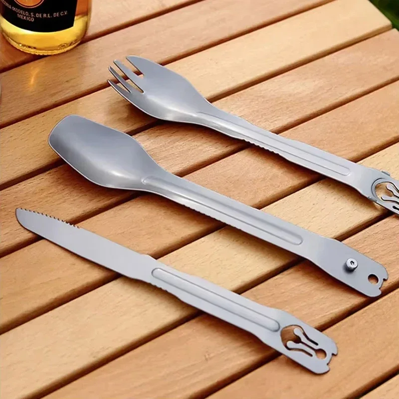 4 in 1 Stainless Steel Detachable Assembled Spoon Fork Set Outdoor Camping Tableware Picnic Cookware Cutlery