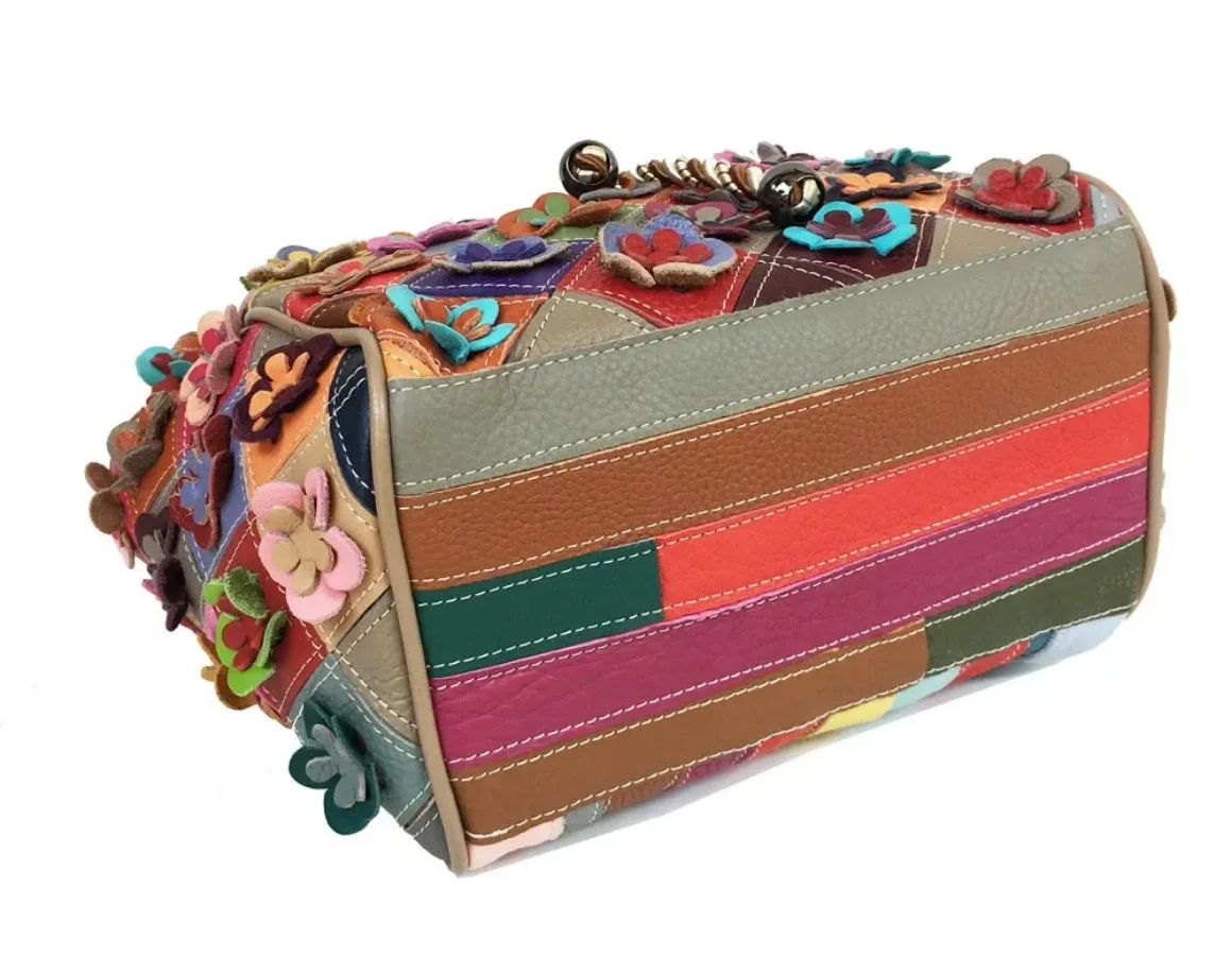 Fashion Genuine Leather Women Backpack Multicolour Flower High Quality Real Cowhide Girl Backpacks Travel Female Tote Daypack 5