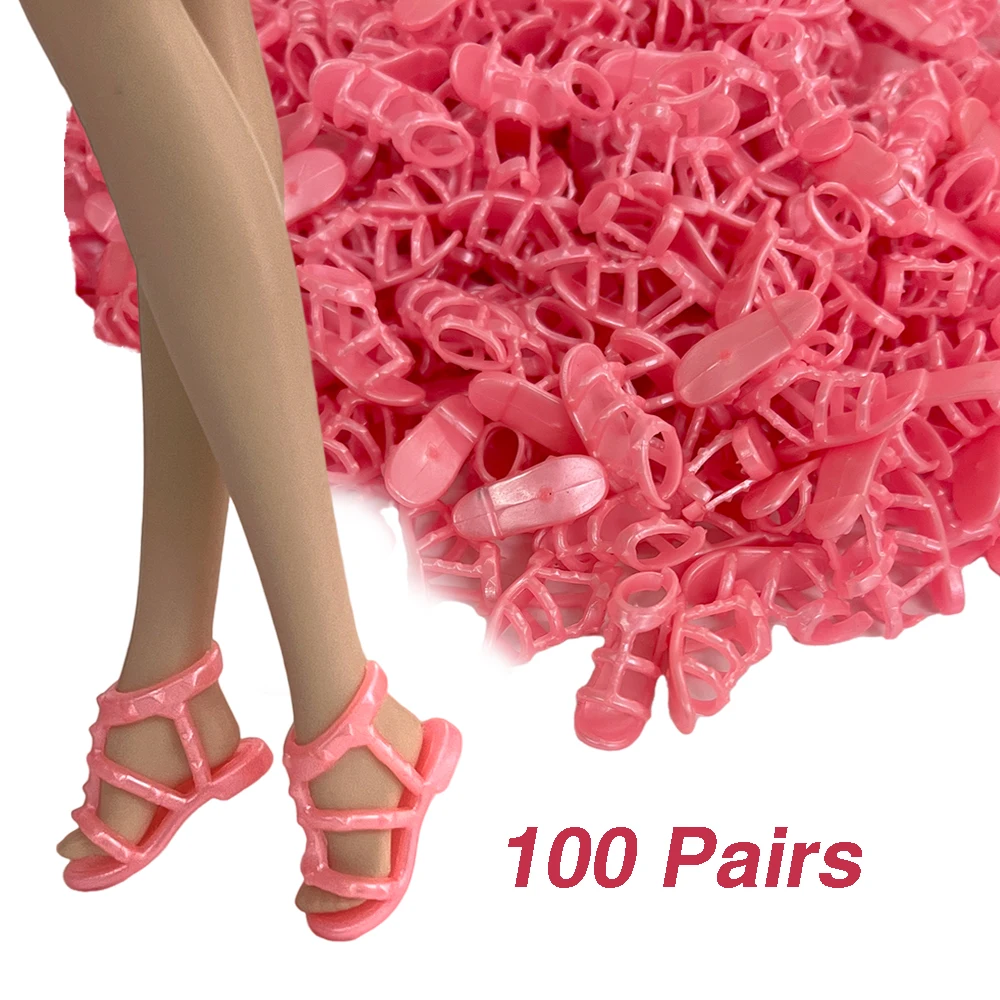 

NK 100 Pairs Pink Flat Shoes Modern Autumn Sandal Party Daily Wear Boots for Barbie Doll Accessories DIY Toys