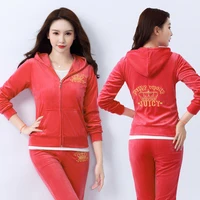 Automne hiver femmes broderie velours sport costume marque velours survêtement costume sweat et pantalon 2 pièces ensembles femmes tenues 2