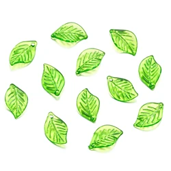 Set of Green Acrylic Leaf Charms for Jewelry Making and Crafts (50pcs Style 09)