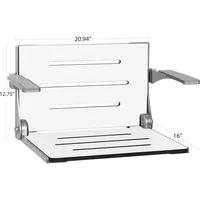 Comfort Folding Wall Mount Shower Bench Seat with Arms, White Seat with Silver Frame 2