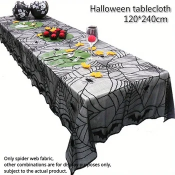 Lace Spider Web Skeleton Skull Tablecloth Halloween Decoration Lace Spider Web Scarf Cover 120*240cm Tablecloth
