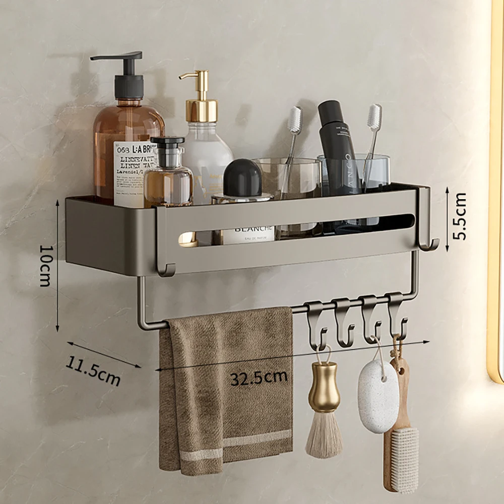 Tianview Gunmetal gray bathroom bathroom 1-3 layer shelf aluminum wall-mounted toilet hand wash shower storage