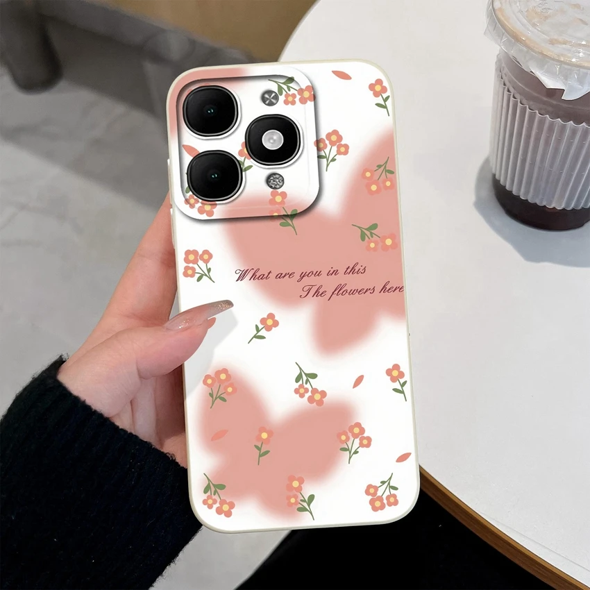 Pretty Floral Liquid Silicone Shockproof Phone Case with Screen Protector