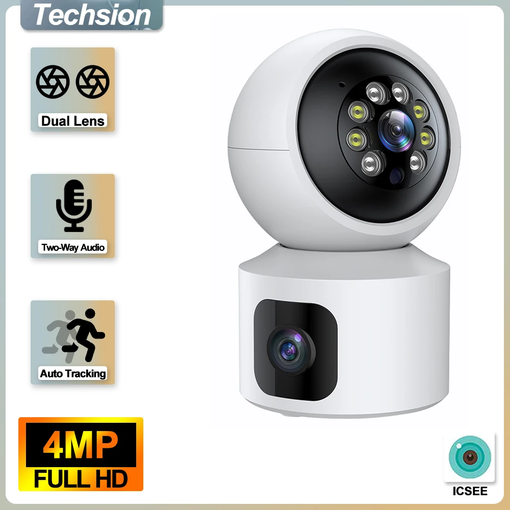 

4MP Dual Lens IP Camera 2MP Dual Screen PTZ Baby Monitor Auto Tracking Home Secuiryt CCTV Ai Human Detection Video Surveillance