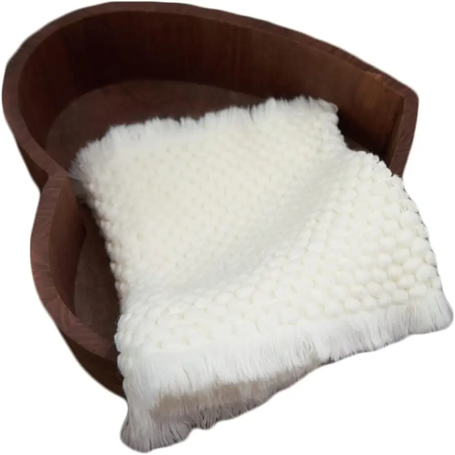 Baby Photography Props: Beige Braid Wool Basket Filler and Blanket