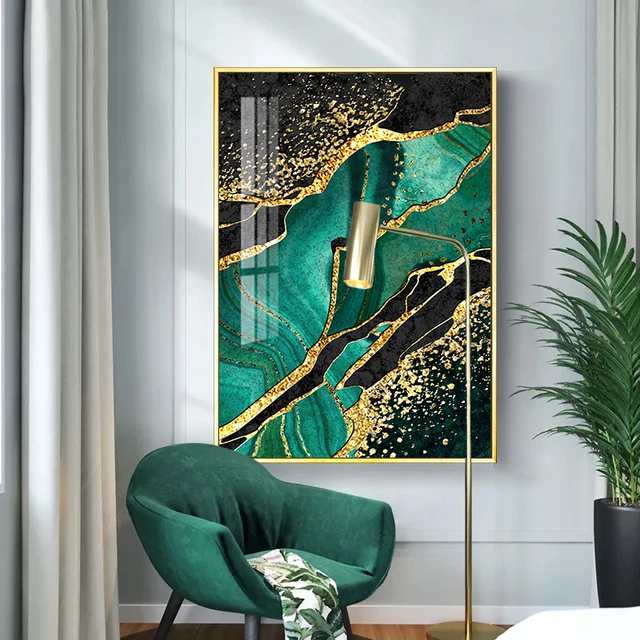  Green Gold Marble Canvas Wall Art Abstract Marble Texture Gold  Foil Artwork Modern Marble Abstract Picture Emerald Green and Gold Painting  Green Abstract Artwork Living Room Decor 16x24inch No Frame 