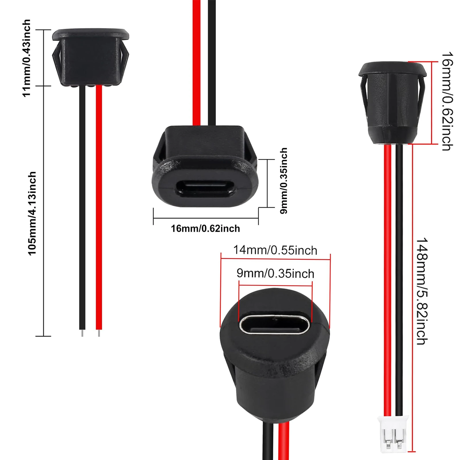 Type C USB Connector Female Chassis Waterproof Type-C card Buckle 3A Fast Charging Port Charger Plug Socket