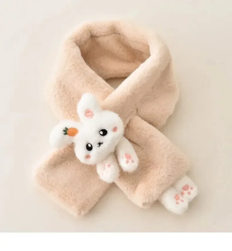 Baby Scarf 1pcs Boys Girls Winter Scarfs Thick Plush Cros Children's Bib Cute Cartoon Rabbit Faux Fur Neck Protection Warm Shawl