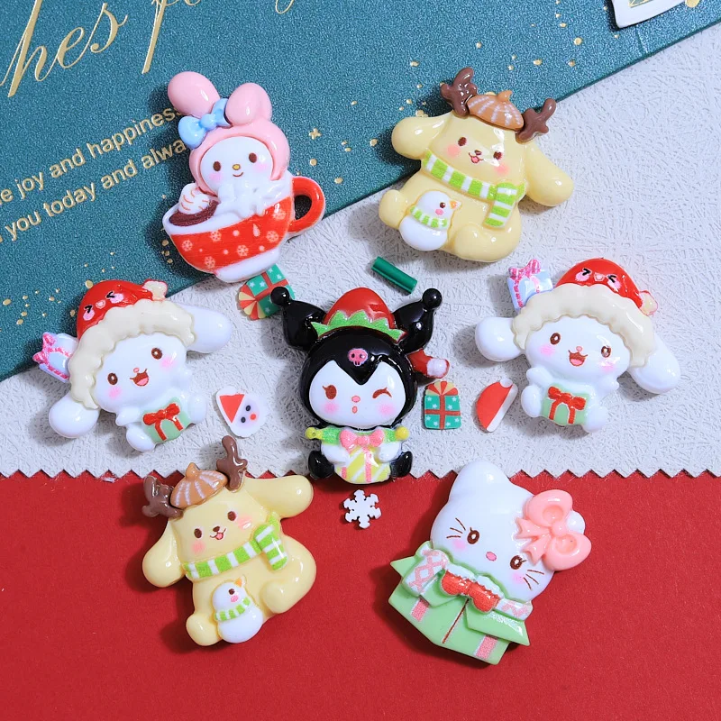 

10Pcs Kawaii Resin Accessory Sanrio Anime Hellokitty Mymelody Kuromi Christmas Gift Box Series Diy Phone Cases Hairclip Handmade