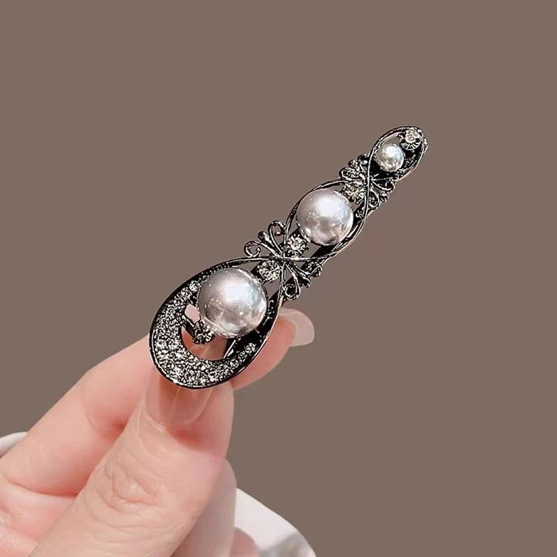 Neue Temperament schwarze Blume Haars pange exquisite Strass Haars pangen Seite Pony Clip hohle Haarnadel Frauen Haarschmuck – Detail 2