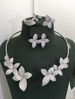 Trendy Fashion 4PCS Luxury Waterdrop Indian Jewelry Sets For Women Wedding Party Indian Dubai Bridal jewelry Sets