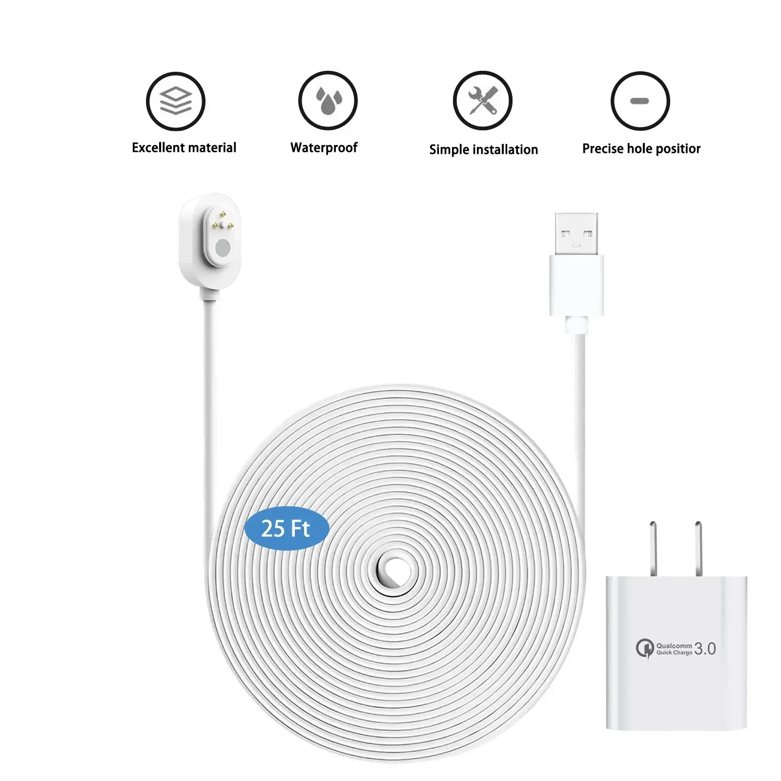 White Weatherproof Charging Cable for Arlo Ultra/Ultra 2/Pro