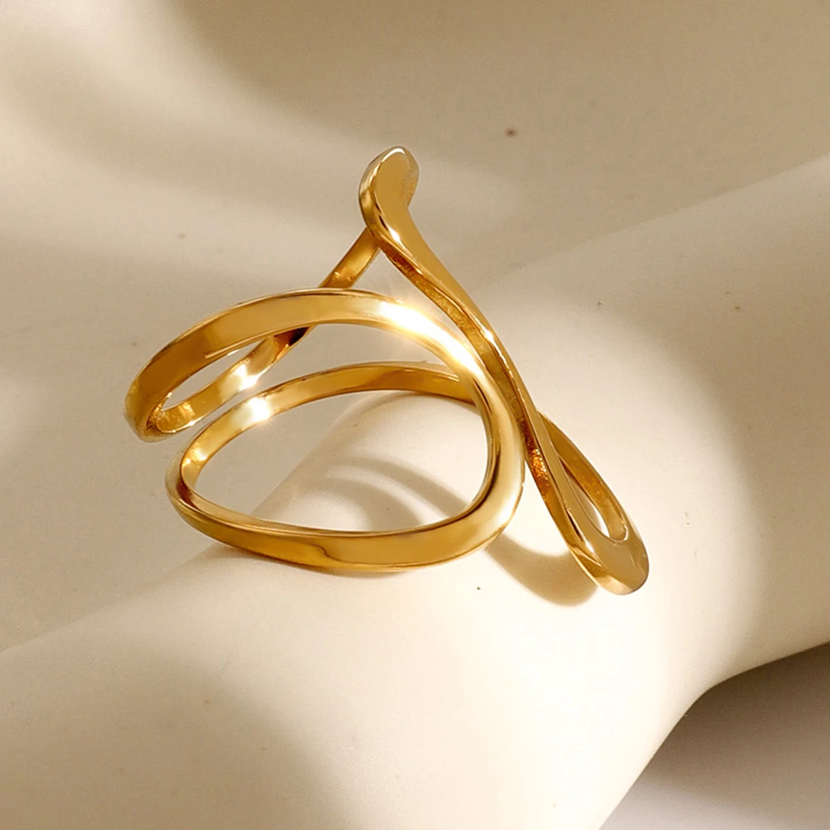 Exquisite Gold-Tone Stainless Steel Statement Ring