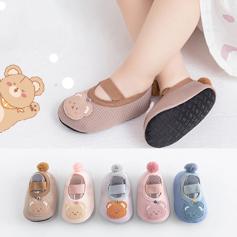 Baby Shoes Cotton Anti-skid Breathable Mesh Floor Shoes Baby Strapping Bear Walking Kids Soft Bottom Anti-skid Socks
