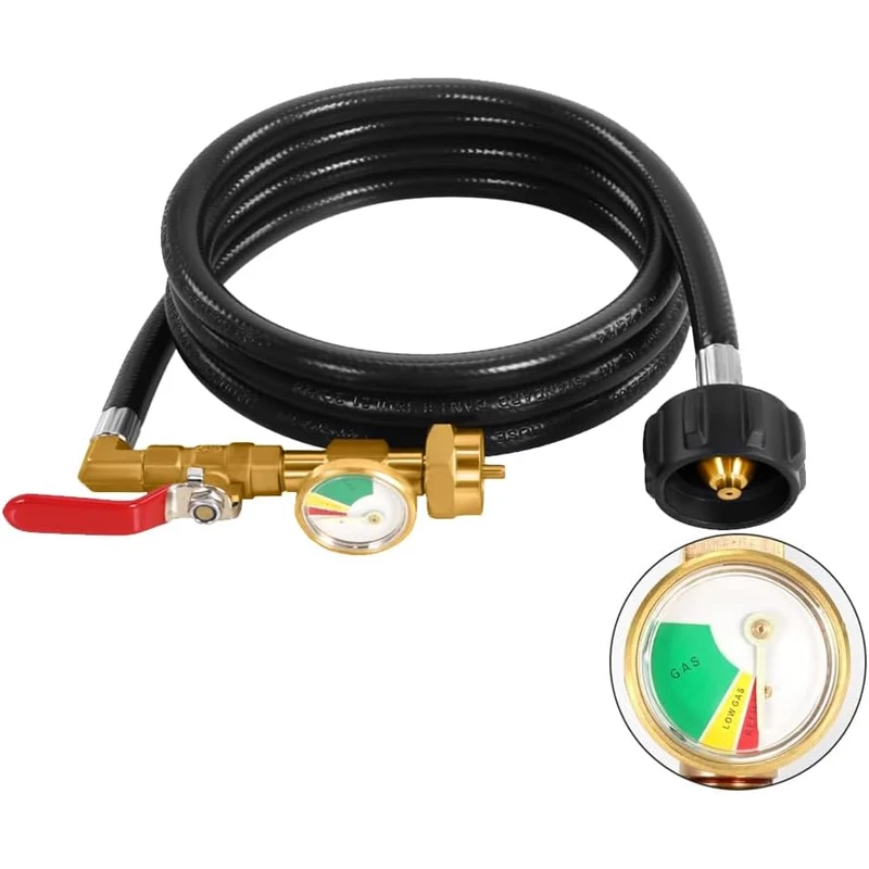 Gas Appliances Cylinder Conversion Head Tank Air Pipe Propane Refill Adapter Hose with Pressure Gauge And ON/Off Control Valve