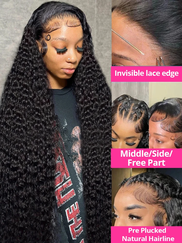 Human Hair Wig 300% High Density Loose Deep Wave 40Inch 13x6 13x4 HD Lace Frontal Full Glueless Ready To Go Preplucked Curly
