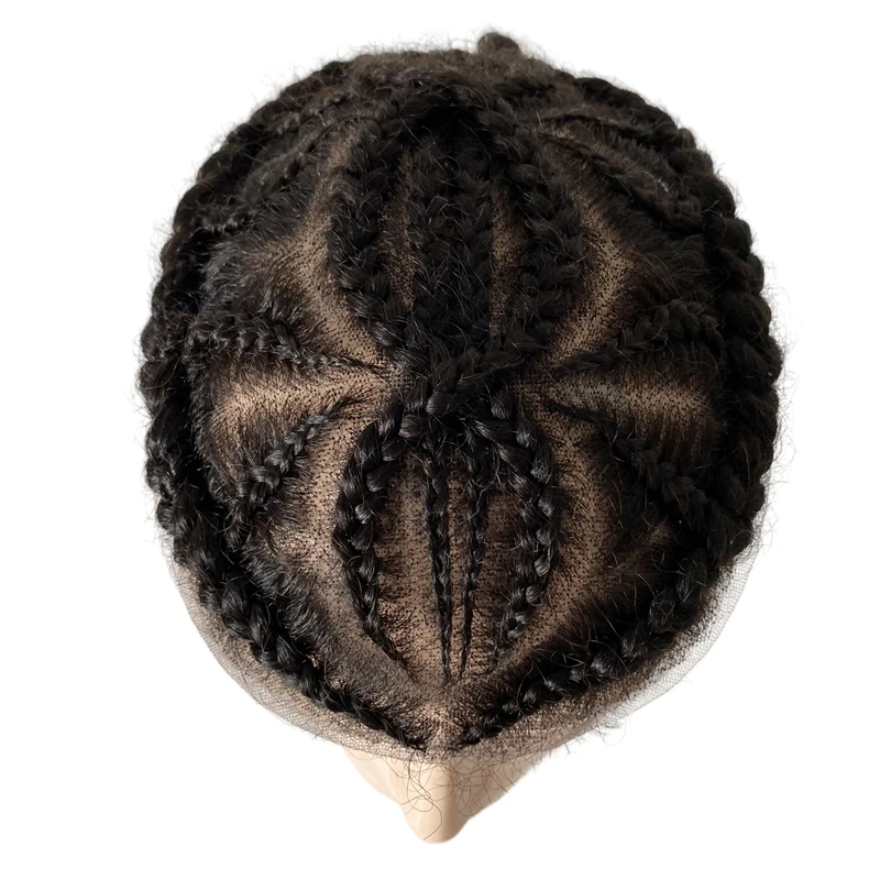 Indian Virgin Human Hair Pieces Double 8 Corn Braids Toupee 8x10 Full Lace Units for Black Men