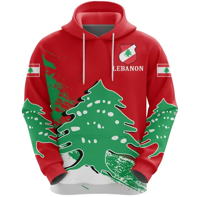 thumbnail image 1 of Sudadera con capucha con estampado de la bandera del Líbano y el mapa, emblema nacional, Cedrus Deodara, ropa informal para hombre y mujer, 1 of 5