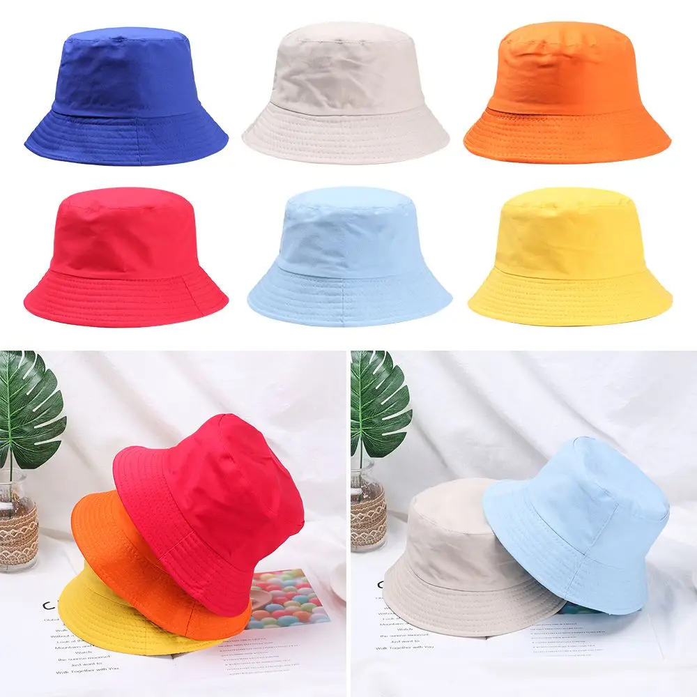 Bucket Hats Children Outdoor Summer Foldable Bucket Hats Sunscreen Cotton Fishing Hunting Cap Girls Basin Chapeau