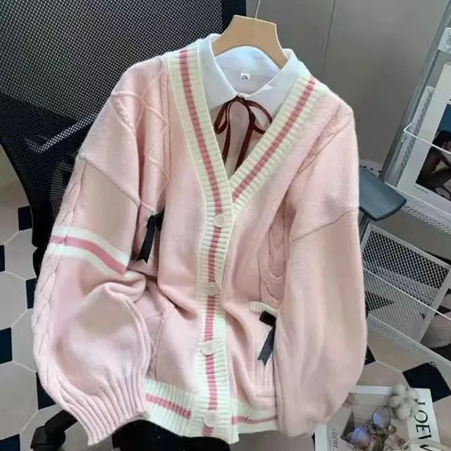 Harajuku Pink And White Cardigan Harajuku Kawaii Aesthetic Y2K