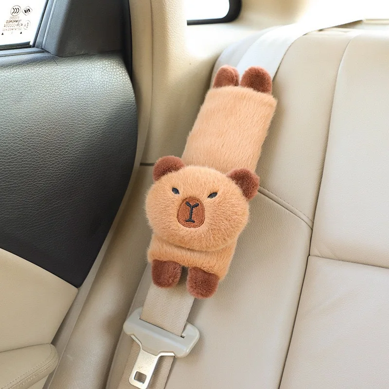 카피바라 차량용 헤드레스트 목베개 어깨받침 세트 카피바라 플러시 어깨 보호대 귀여운 티슈 박스 차량 장식