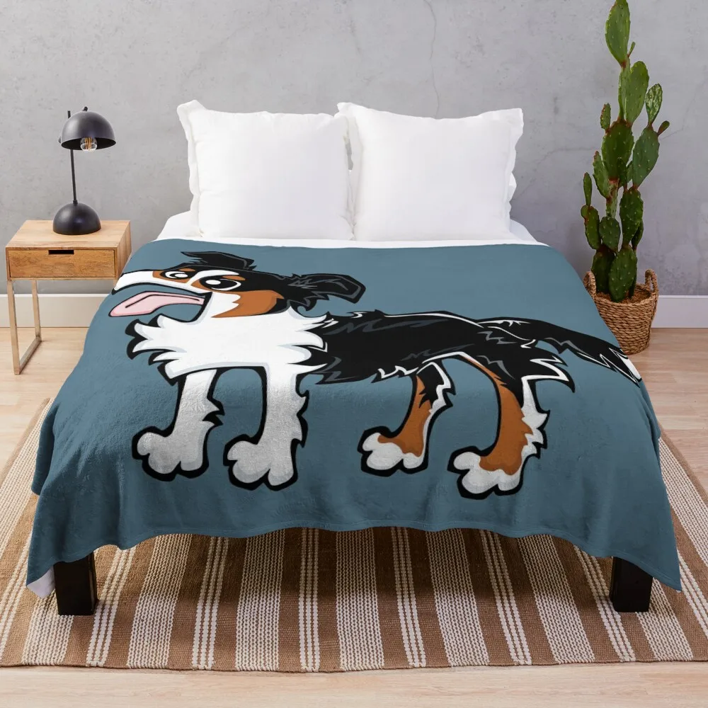 

Border Collie - Tricolour (Full Body) BLUE BG Throw Blanket anime Sofa Quilt